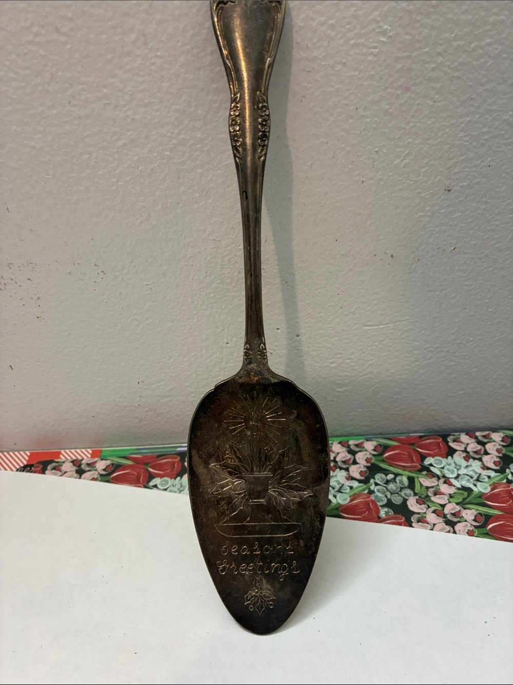 Vintage Holiday Serving Spoon - Seasonal Greetings Oneida Silversmith